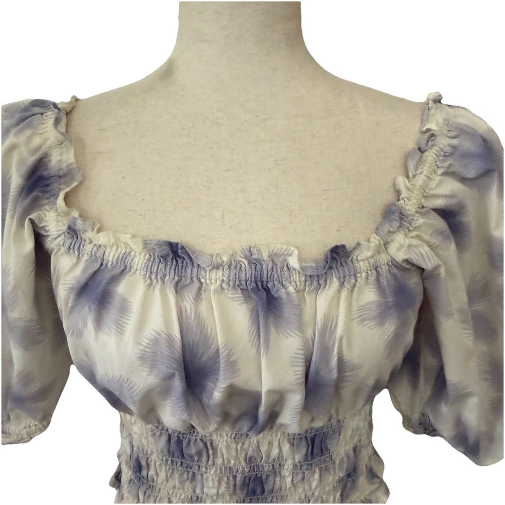 Levi's Tilly Smocked Blouse MEDIUM Starburst Cool Dusk Milkmaid Top Cottagecore‎ - Picture 4 of 11